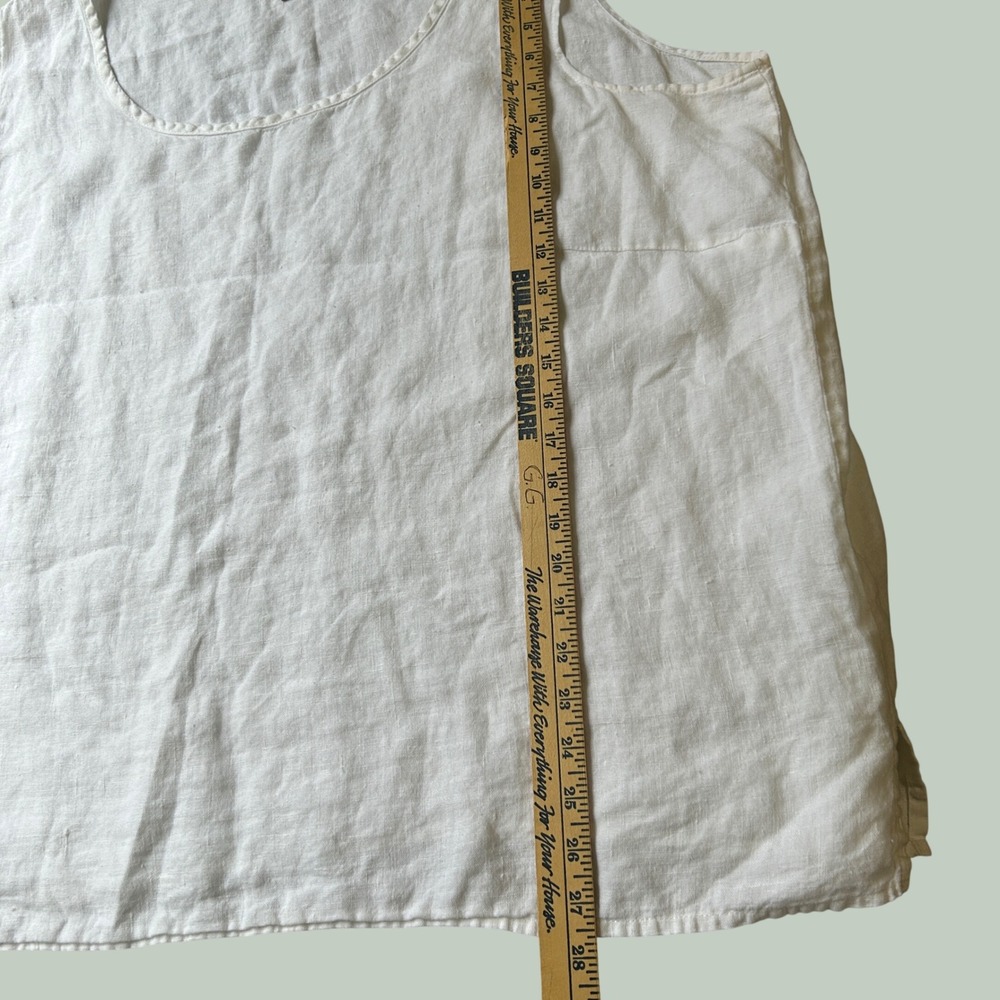 FLAX Linen Tank Top 3G White Sleeveless Scoop Neck Lagenlook - Picture 6 of 6